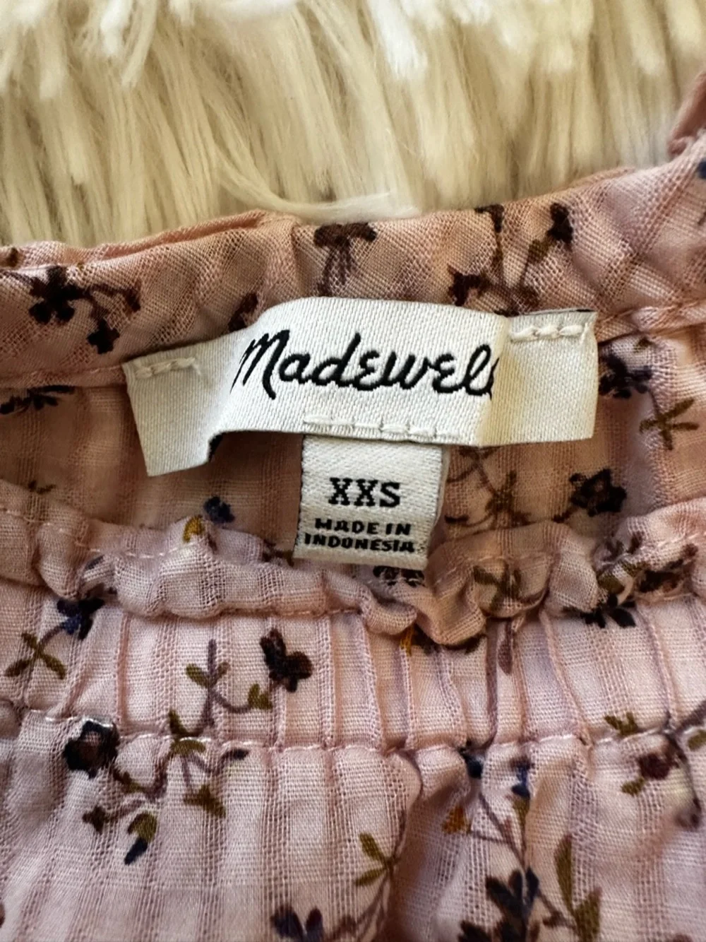 MADEWELL Sophia Floral Smocked Peplum Blouse Pink Long Sleeve Top Size XXS